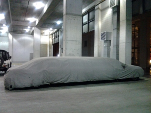 Limousine Under Wraps in a Parking Garage at Silo Point