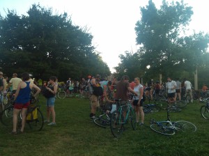 Crowds Gathered for Bike PArty at Pearlstone Park at Preston & Cathedral