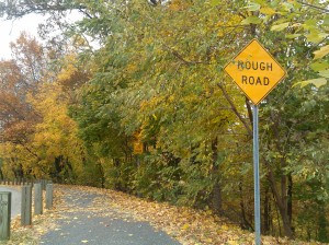 Rough Road Sign at Remington & Wyman Park Drive